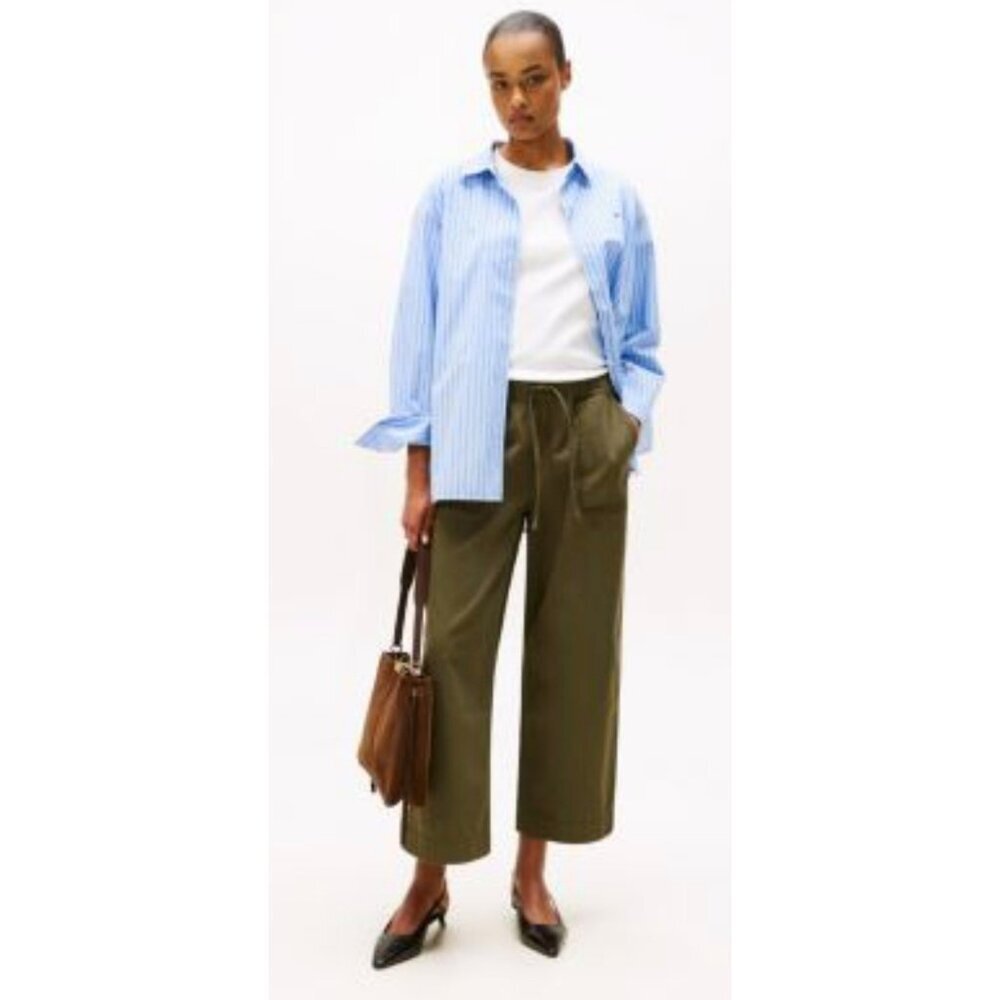 Tommy Hilfiger Pull On Straight Pants XS Green Elastic Waist Woven Style XE06052